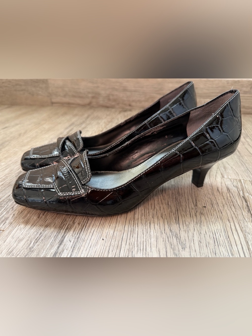 Black Croc-Embossed Heels